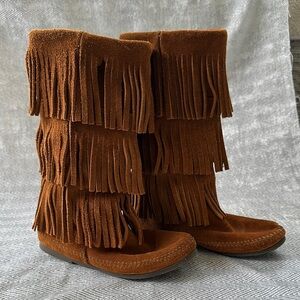 Brown Minnetonka 3-Layer Fringe Boots